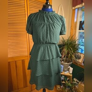 Monteau Forest Green Tiered Midi Dress